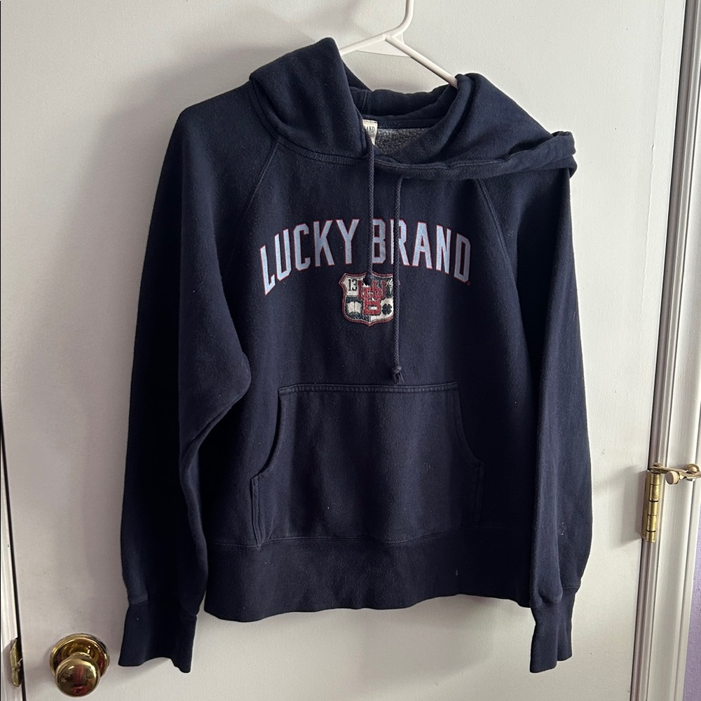 Lucky Brand vintage Navy Hoodie sweatshirt with Logo size junior medium